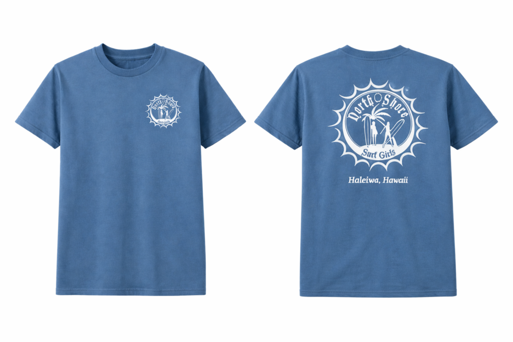 North Shore Surf Girls branded t-shirts and rash guards for sale in Haleiwa Oahu