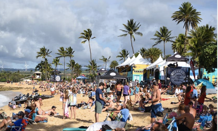 Surf Contest Spectators and Judging Stands Haleiwa Alii Beach, North Shore Oahu