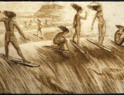 Early drawings of Hawaiian surfers;