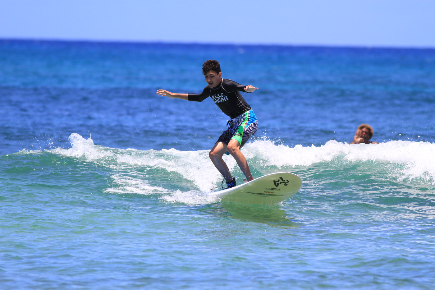 Lima Crow Ward learning to surf with Buttons Kaluhiokalani - RIP Friend